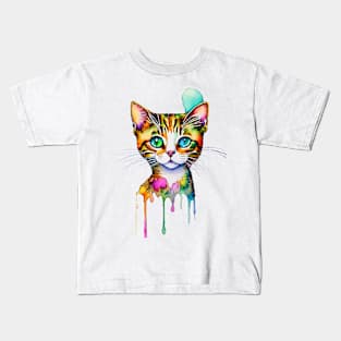 COLORFUL KITTY CAT FACE Cat Art Abstract Kids T-Shirt